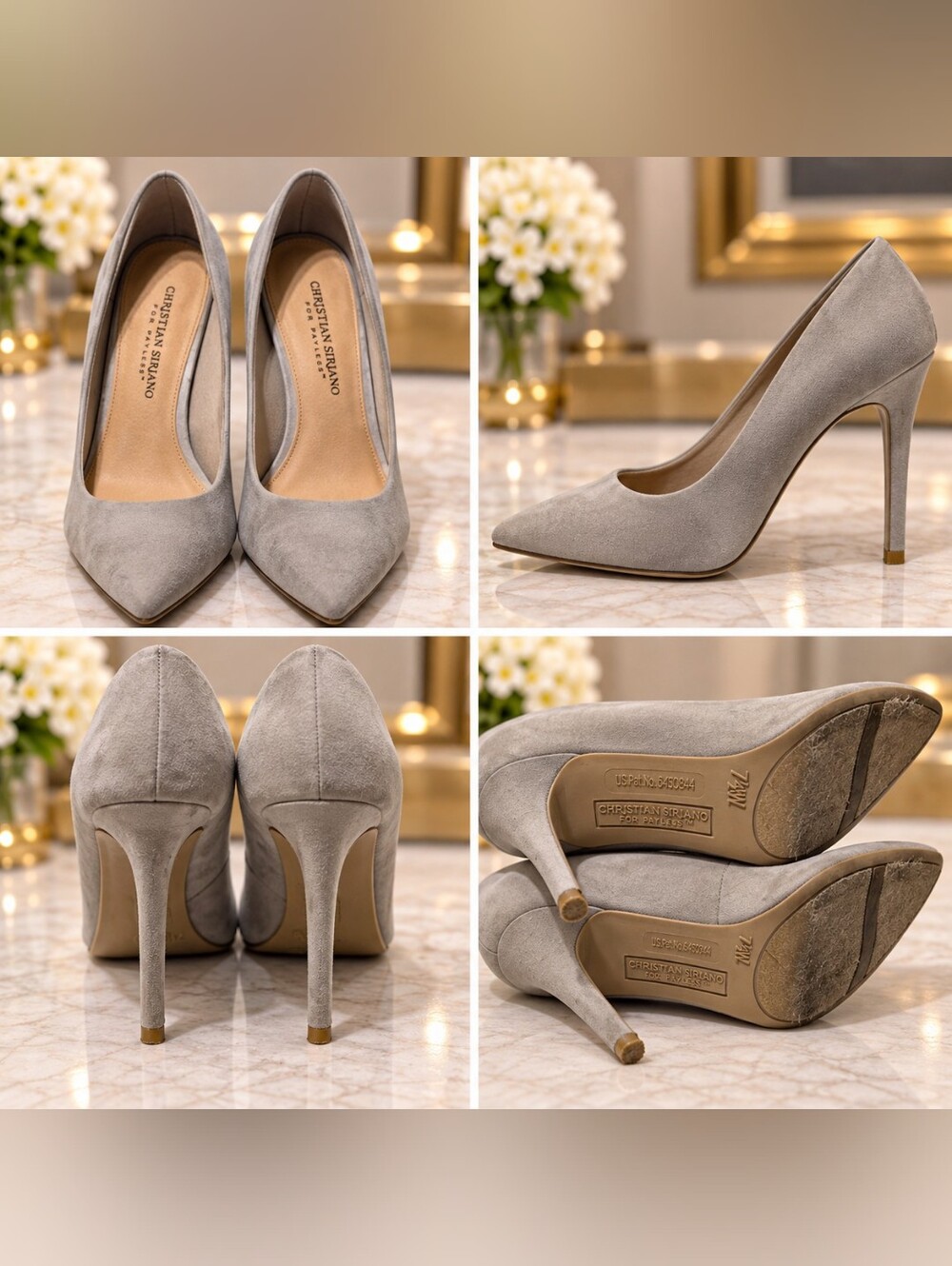 Christian Siriano Grey Suede Pointed-Toe Stiletto Pumps